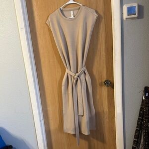 SPANX Beige Midi Dress with Tie Waist